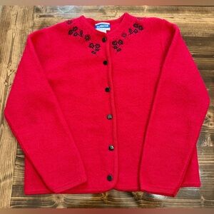 Vintage Pendleton Red‎ & Black Wool Embellished Cardigan